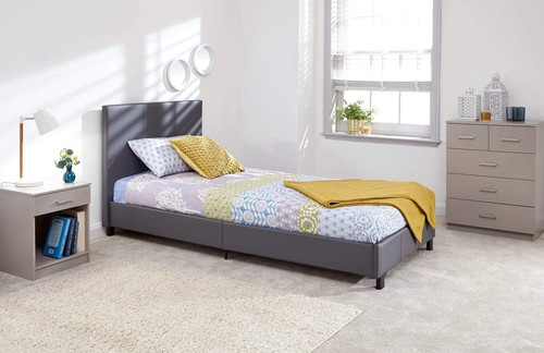 Grey single faux leather bed - single,