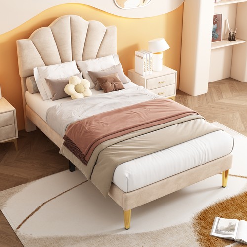 3ft single bed beige velvet - 3ft,