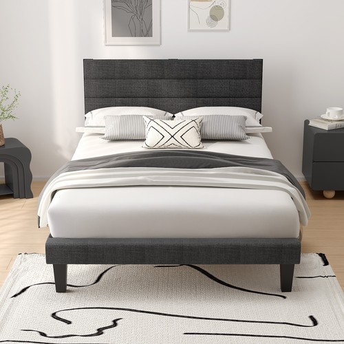 Single fabric bed frame wooden - fabric,